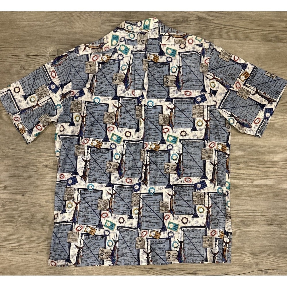 Vintage Bluewater Wear Shirt Mens XL Blue Hawaiian Fishing Nautical Marlin Tuna - Picture 6 of 6